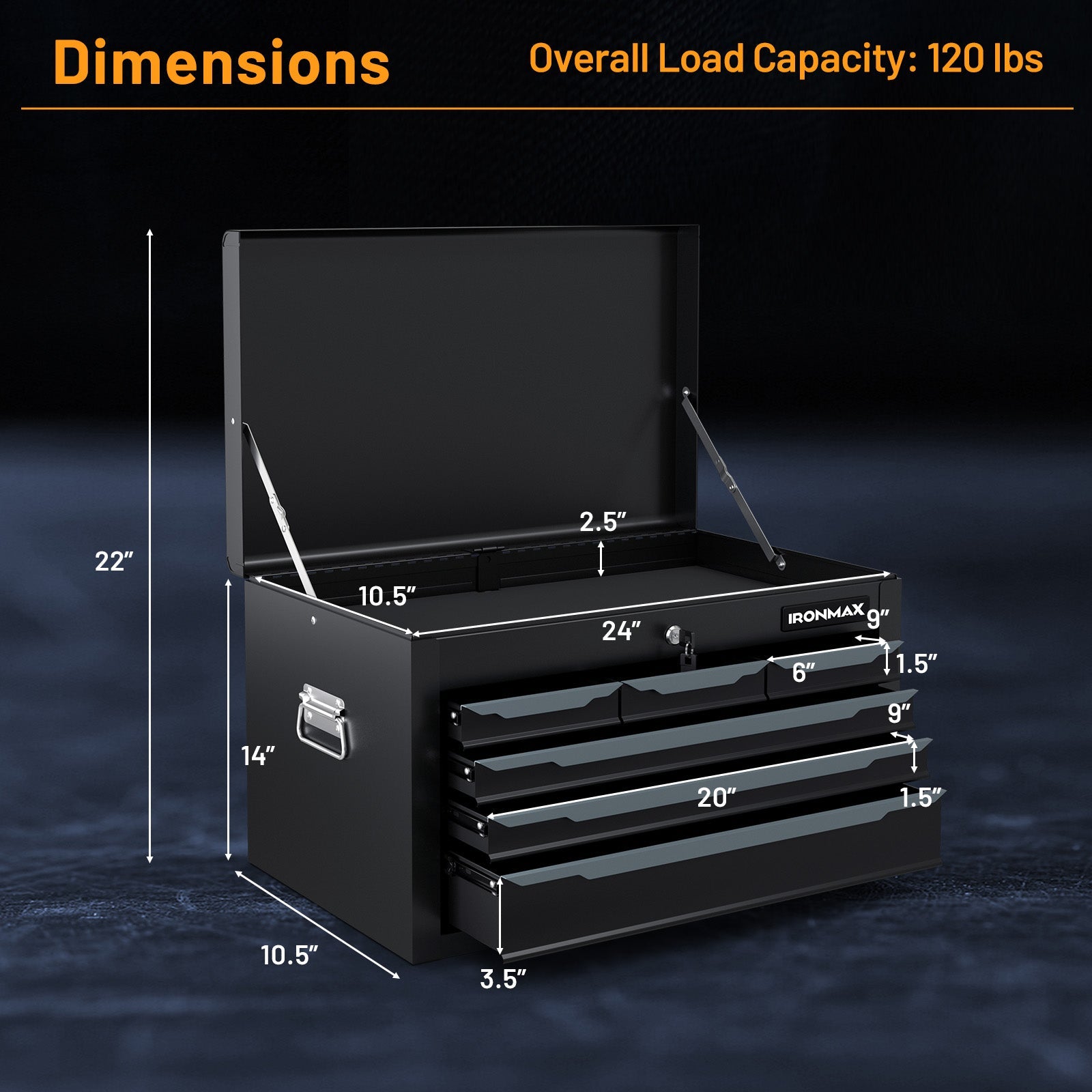 Steel Tool Box, 24” Tool Chest Case with 6 Drawers, Top Storage, Automatic Lock - Image 11