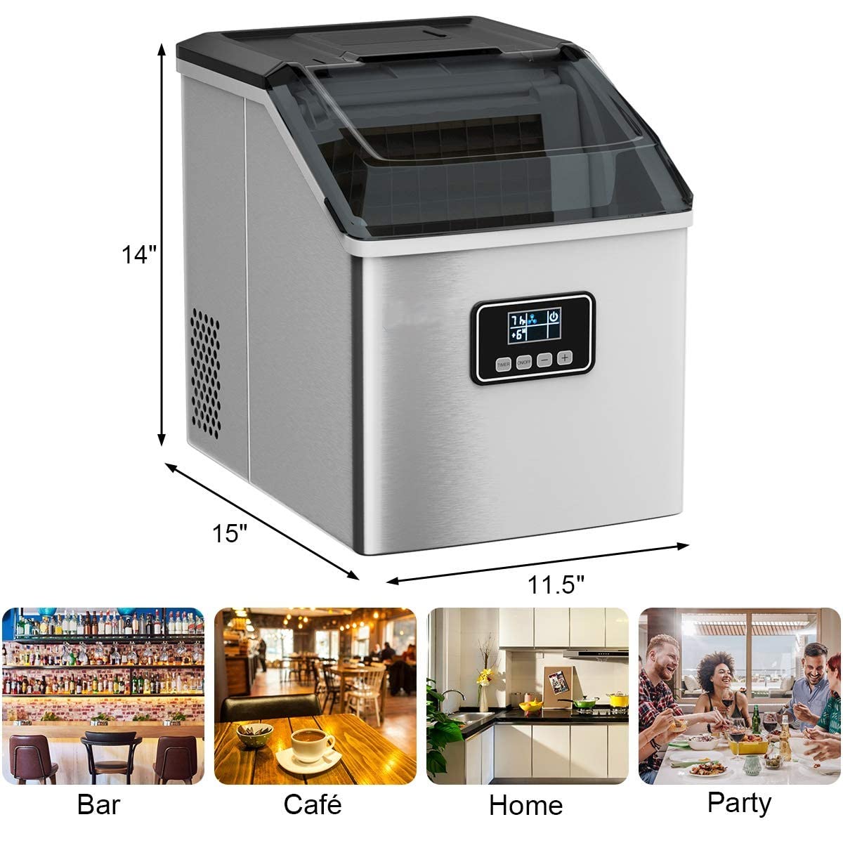 Countertop Ice Maker Machine, Stainless Steel, 48LBS/24H, Self-Clean Function - Image 8