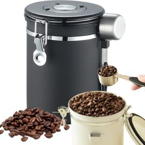 1.8 litre sealed coffee container, portable vacuum coffee storage container, stainless steel spoon with one-way exhaust valve, date tracker and coffee spoon, suitable for coffee shop accessories, coffee beans, tea.