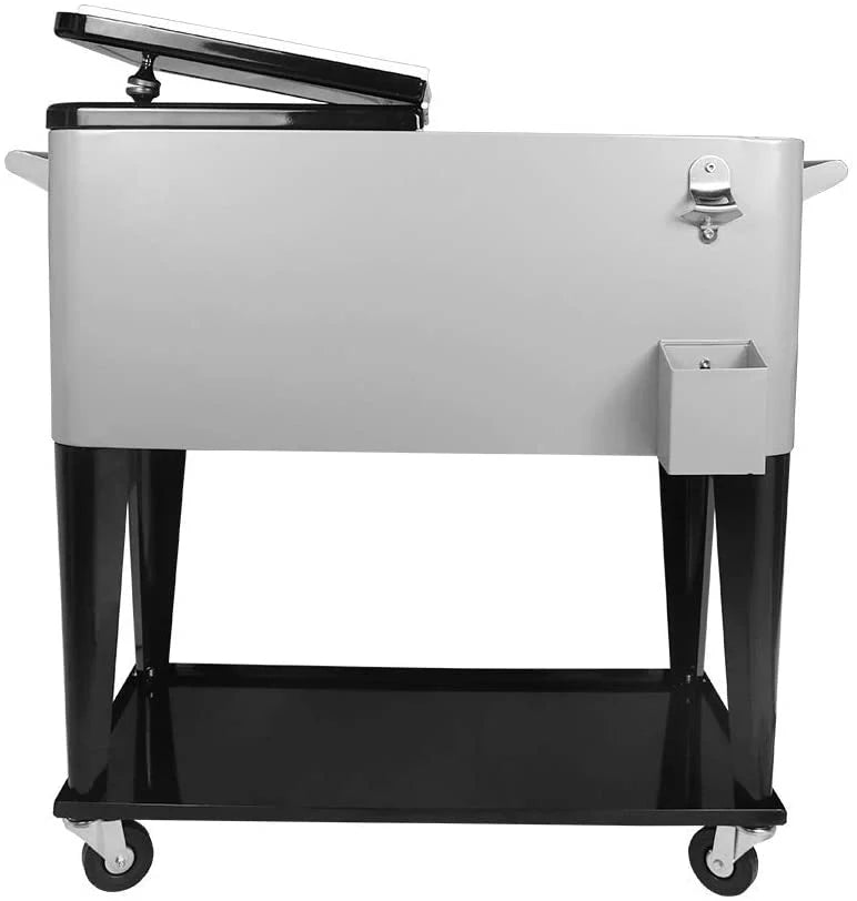 80 Quart Rolling Cooler Cart for Outdoor Patio Deck Party, Portable Party Bar Cold Drink Beverage Cart - Image 4