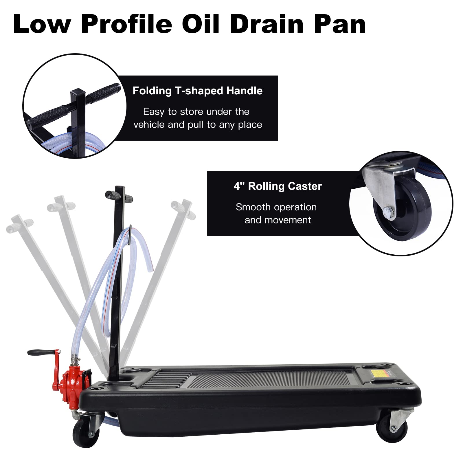 Portable Oil Drain Pan with Pump 17 Gallon Low Profile Oil Change Pan for Truck Car with 8' Hose - Image 6