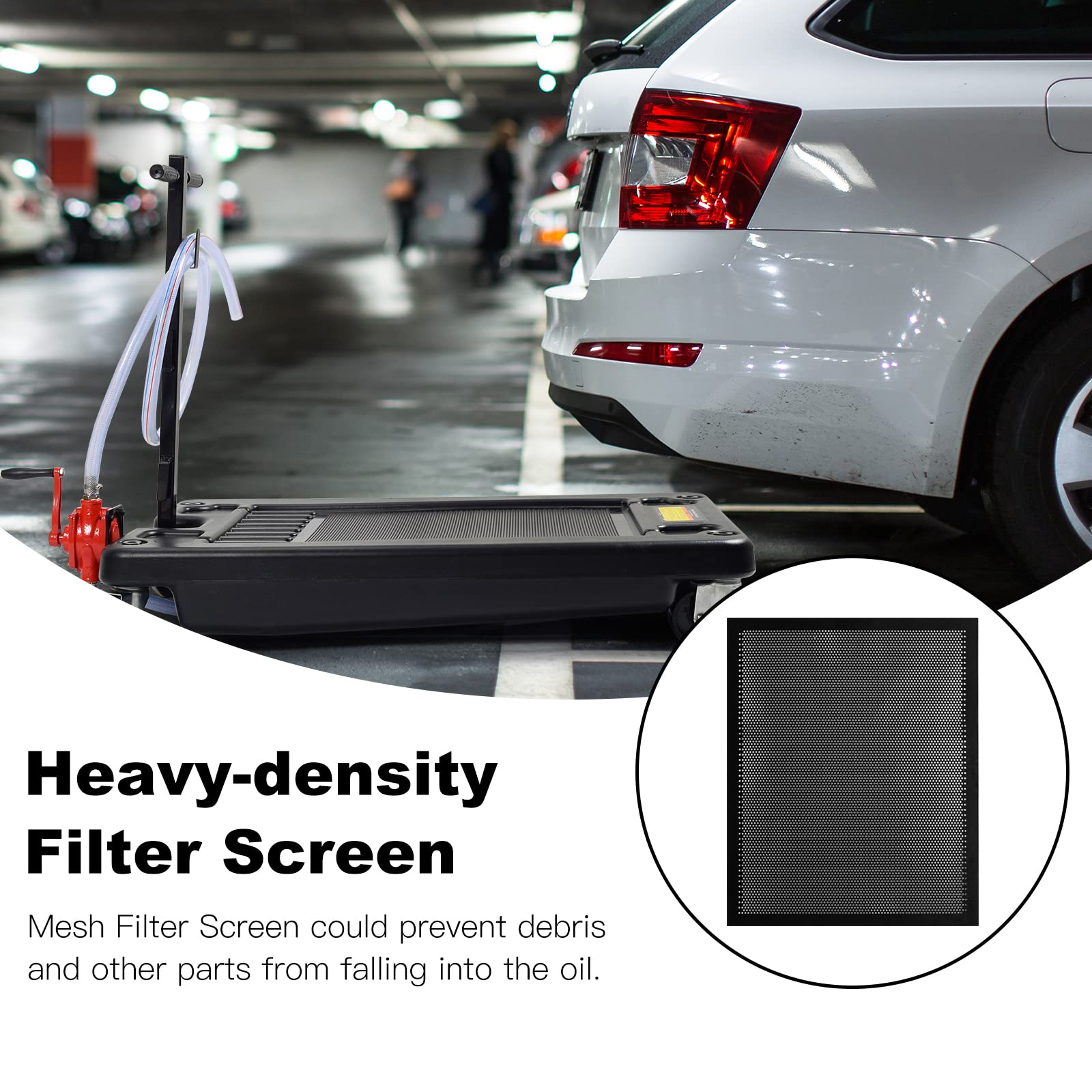 Portable Oil Drain Pan with Pump 17 Gallon Low Profile Oil Change Pan for Truck Car with 8' Hose - Image 5