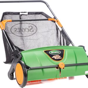 Push-type lawn sweeper, with a sweeping width of 26 inches and a dust collection bag capacity of 3.6 gallons.