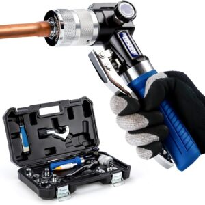 Hydraulic tube expanding tool kit, used to expand 3/8-inch copper tubes to 1-1/8 inches.