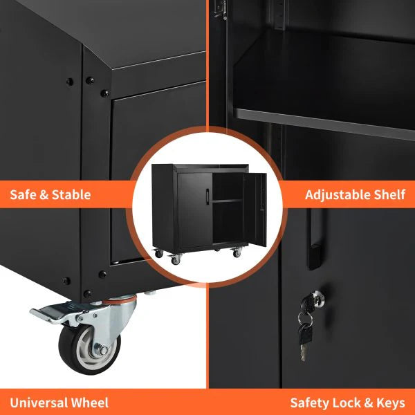 Garage Storage Cabinet with Wheels, 2 Door Tool Cabinet with Adjustable Shelves, Metal Lockable Tool Cabinet, Rolling Tool Chest for Home, 34 H x 30.3 L x 18 W, Assembly Required - Image 4