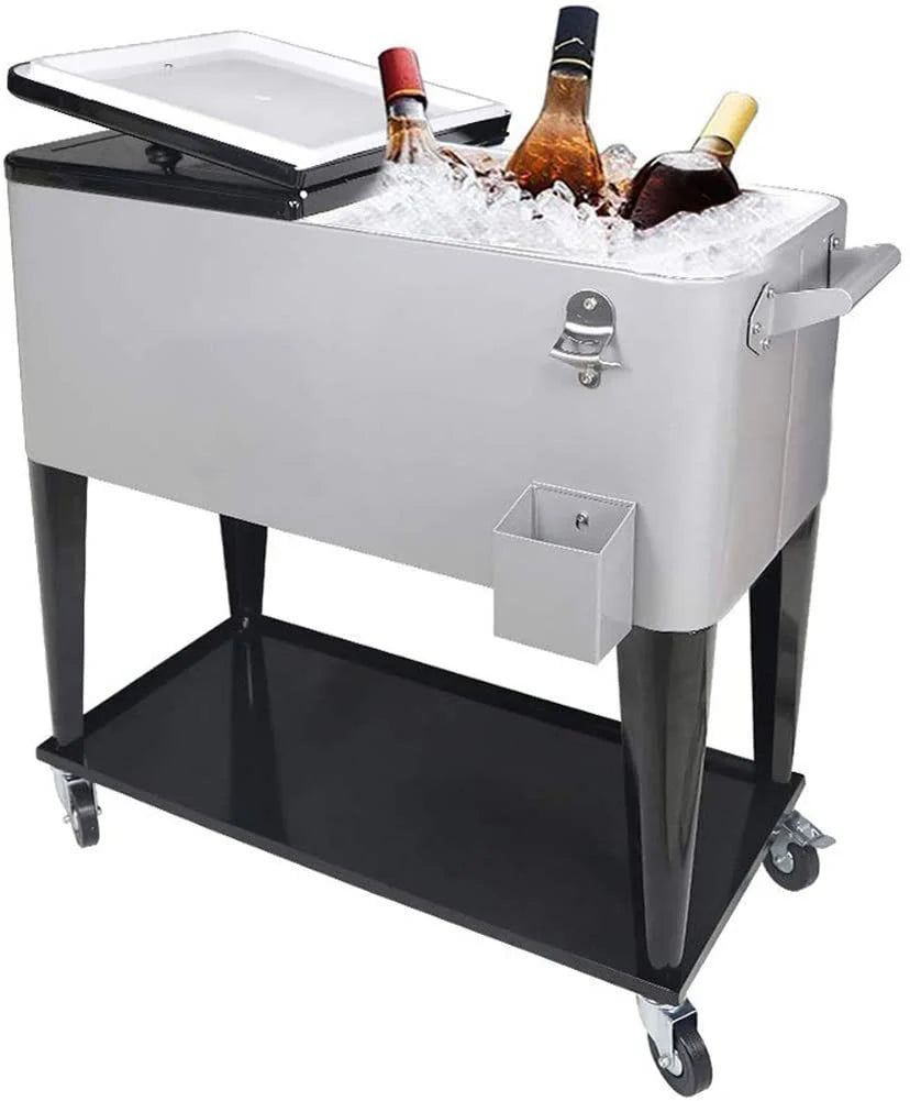 80 Quart Rolling Cooler Cart for Outdoor Patio Deck Party, Portable Party Bar Cold Drink Beverage Cart - Image 2