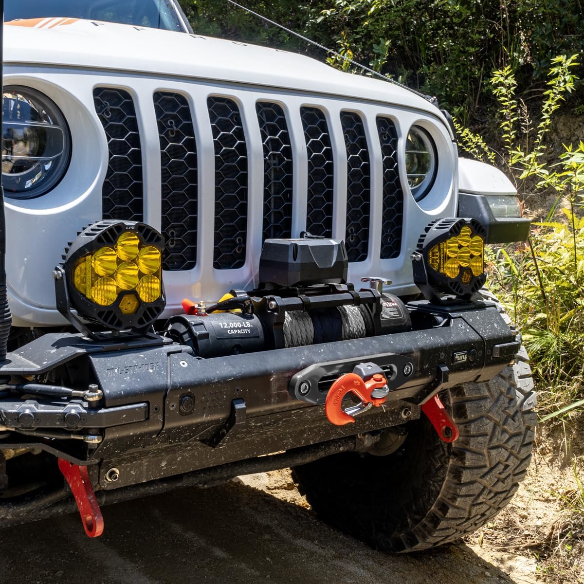 RUGCEL WINCH 12000lb 12V Truck Waterproof Electric Black Steel Rope Electric Winch with Roller Fairlead,Wired Handle,2 Infrared Remote Control, Trailer Winch - Image 5