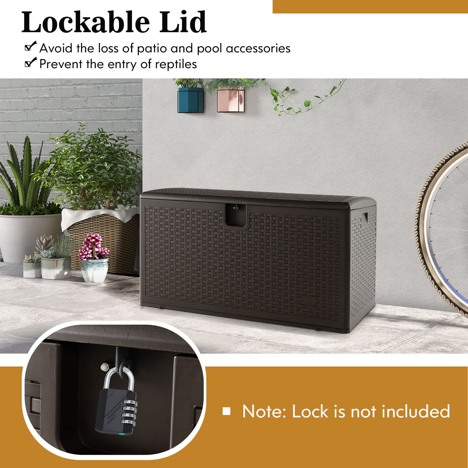 Outdoor Storage Box, 31 73 100 Gallon Waterproof Resin Patio Storage Box with Lockable Lid, Side Handle for Pillows, Cushions - Image 14