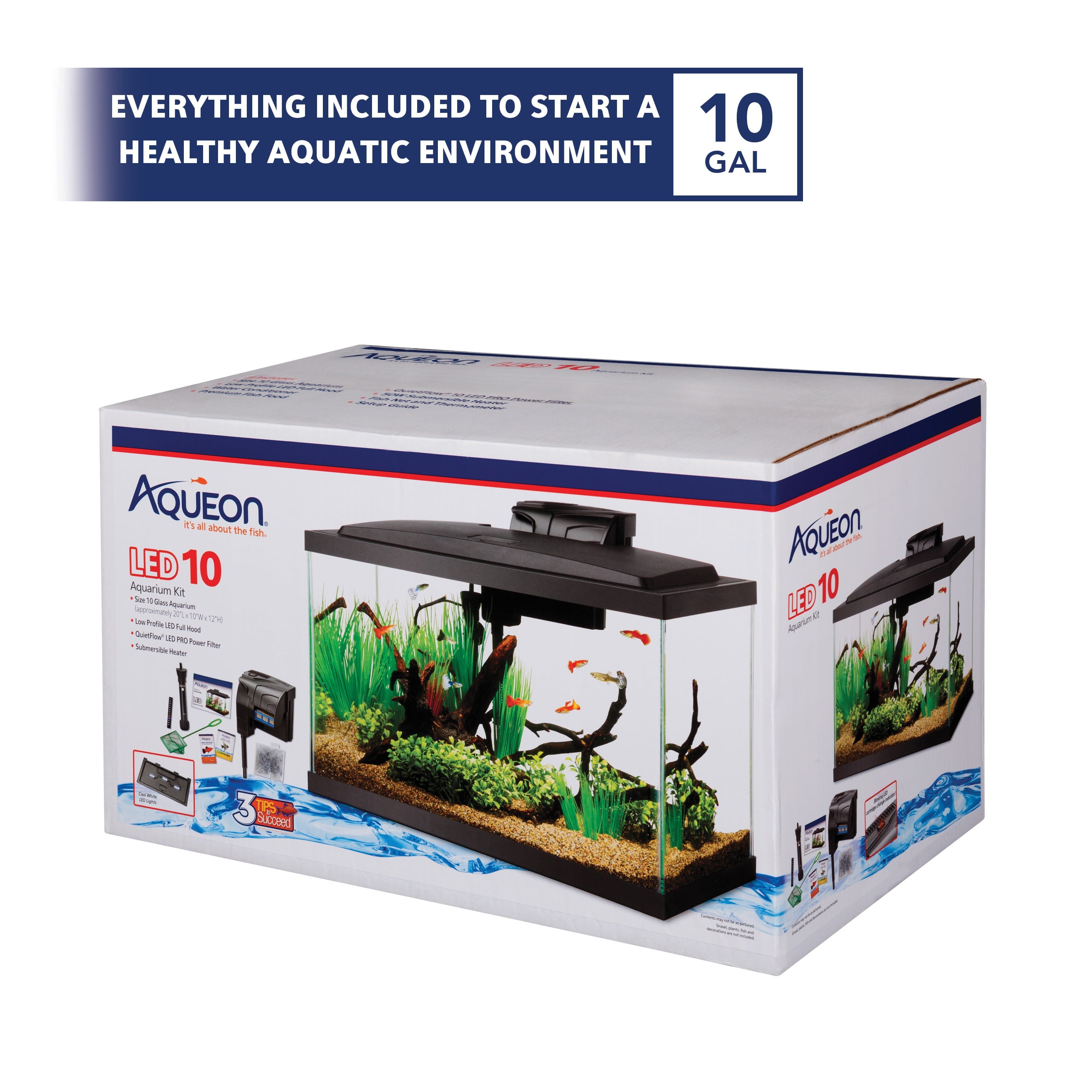 Aqueon Aquarium Starter Kit 10 Gallon Glass Fish Tank LED Lighting Filter and Heater - Image 2