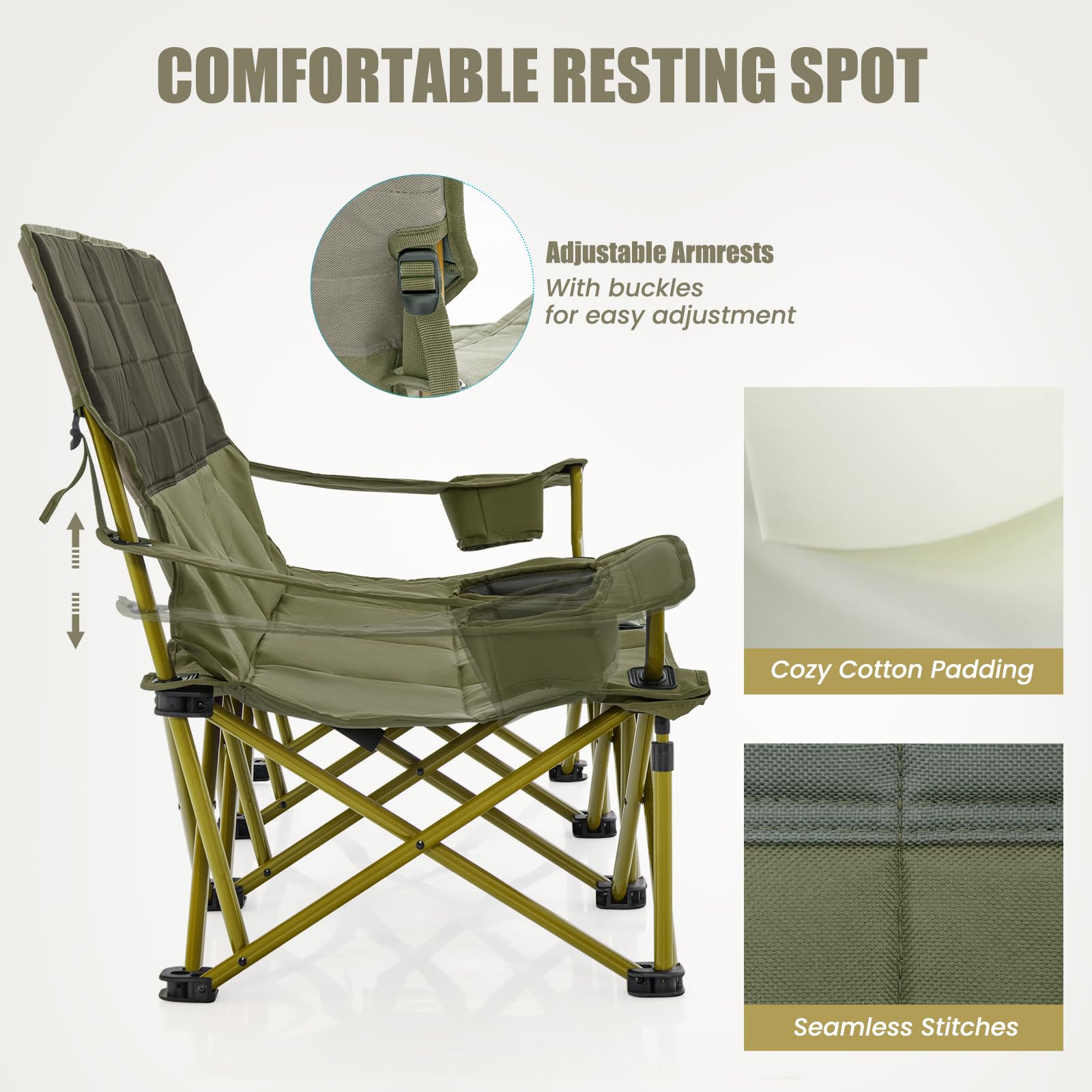 3 Person Camping Chair for Adults, Outdoor Folding Oversized Camping Couch Chair (3-Person Seat) - Image 4