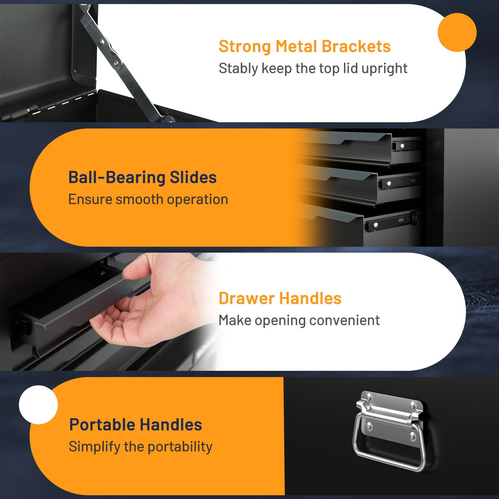 Steel Tool Box, 24” Tool Chest Case with 6 Drawers, Top Storage, Automatic Lock - Image 7