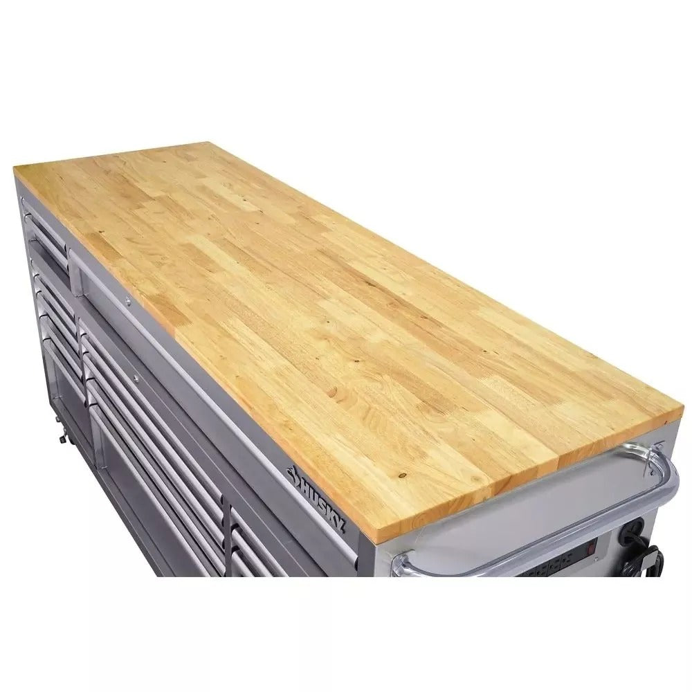 72 in. 18-Drawer 24 in. D Mobile Workbench with Solid Wood Top Stainless Steel - Image 2