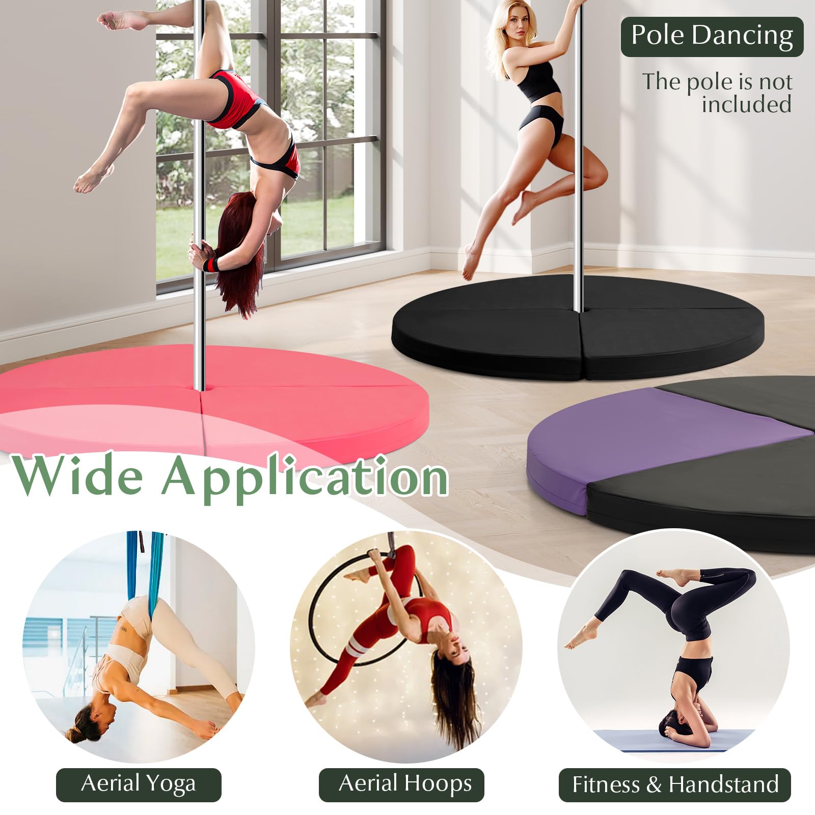 Pole Dance Crash Mat, Round Portable Yoga Mat with EPE Foam, Safety Dancing Cushion Specialized Fall Safety Padding - Image 6
