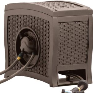 Suncast Aquawinder 125 Wicker Garden Hose Reel Lightweight Portable Hands Free Water Powered Retractable Hose Reel Java