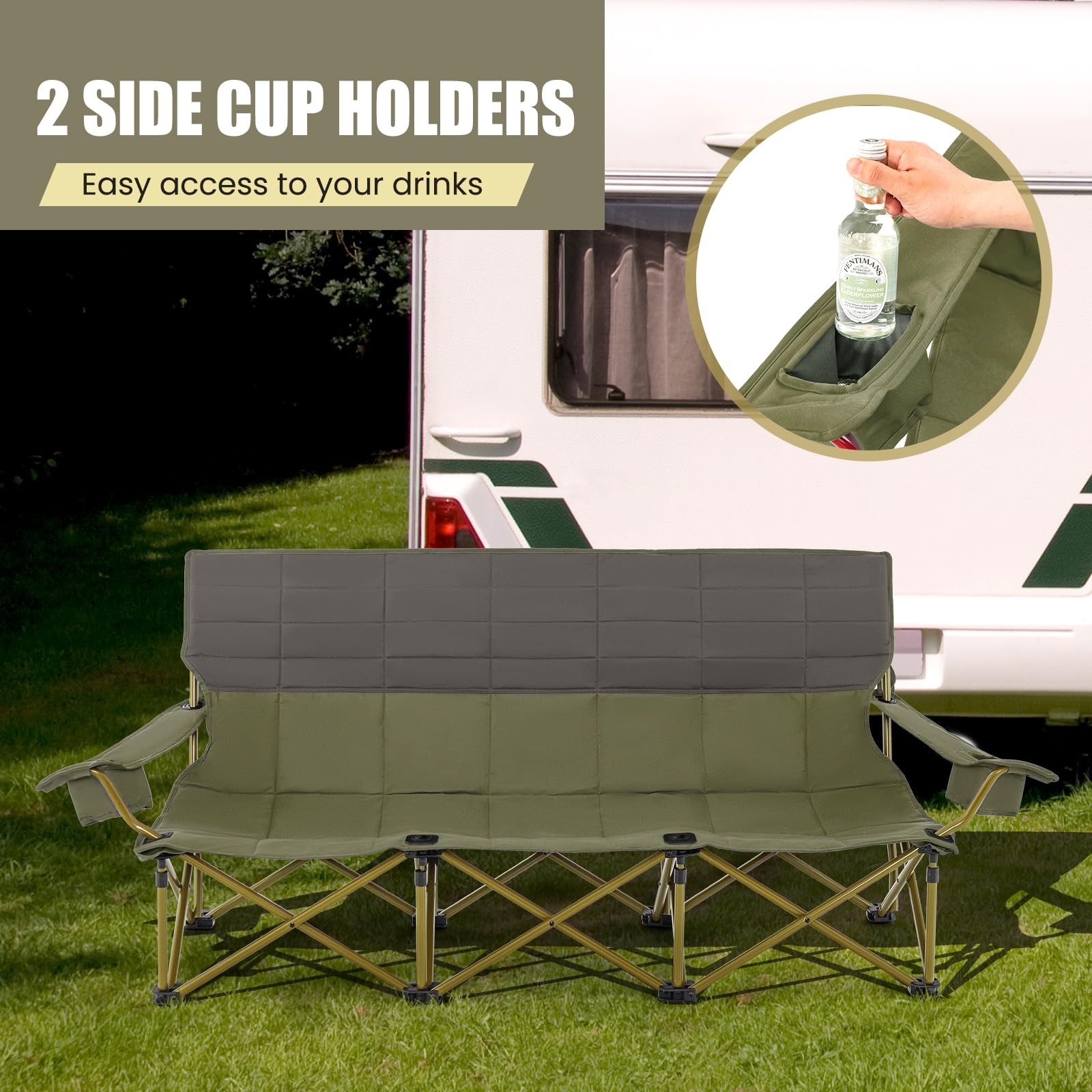 3 Person Camping Chair for Adults, Outdoor Folding Oversized Camping Couch Chair (3-Person Seat) - Image 6