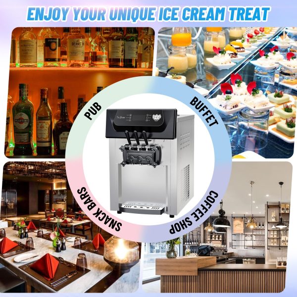 2200W Commercial Ice Cream Machine, 3 Flavor Soft Serve Ice Cream Machine, 5.3-7.4 Gal/Hr, with LCD Touch Screen, Automatic Cleaning, High Productivity for Home Snack Bar & Restaurants - Image 2