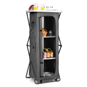 Folding Camping Storage Cabinet, Pop Up Outdoor Camping Kitchen Station with Large 3-Tier Storage Organizer